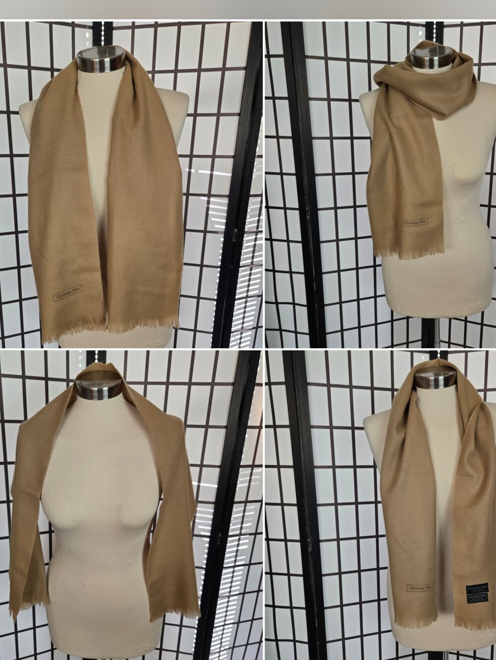 Christian Dior Beige 100% Merino Wool Frayed Scarf - Picture 2 of 11